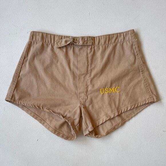 Vtg 70's Khaki USMC United States Marine Corps Adult Gym Shorts 32" W High Rise - Picture 1 of 9